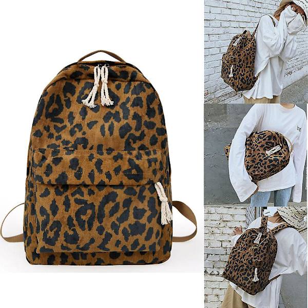 Ryggsäck för kvinnor och flickor, leopardmönstrad, stor kapacitet, dragkedja, mode för skola och resor