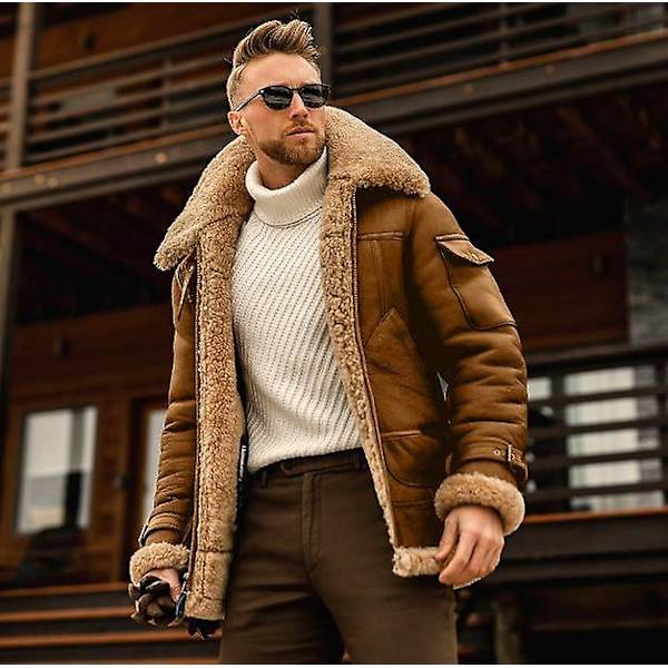Miesten Lämmin Talvitakki Nahkatakki Turkis Parka Fleece Slim brown 3XL