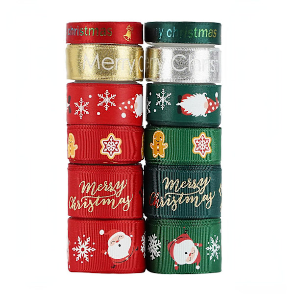 10 jaardia 10~25 mm joulunauha painettu grosgrain-nauha, sopii lahjojen paketointiin, häiden koristeluun, hiusten tee-se-itse-projekteihin