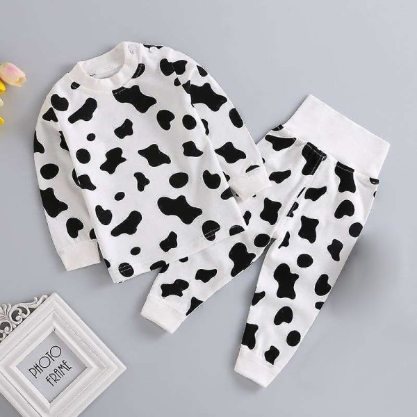 Toddler Baby Flicka Kläder Set Söta tecknade printed långärmade toppar och byxor för barn 2st Cow 110
