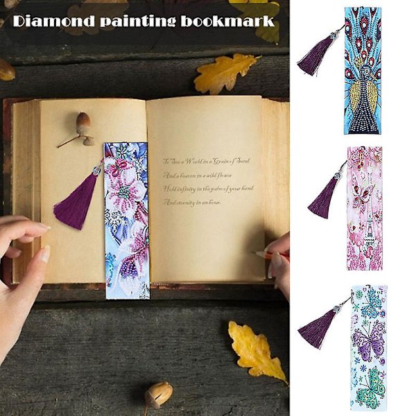 5D Timanttimaalaus DIY Kirjanmerkit Nahkainen Tupsu Kirjanmerkki Helmillä Koristellut Kirjanmerkit Aikuisille Taide Peacock