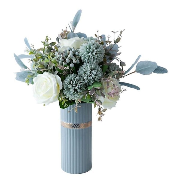 Lätt Lyx Morandi Hög Simulering Flanell Silke Falsk Plastblomma Vit Ros Bär Blomsterbukett