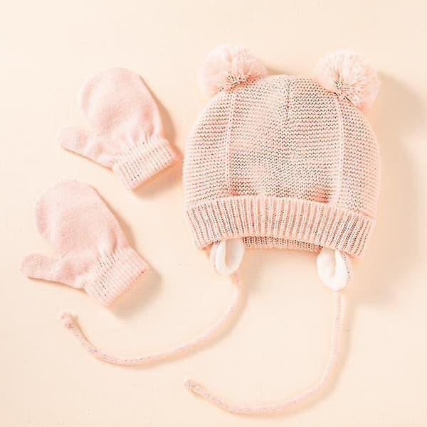 [LCS]Vinter Barn Polar Fleece Mjuk Varm Mössa Handskar Set pink