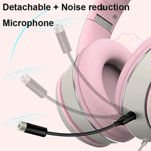 Kablet Gaming Headset Katteøre Hodetelefoner For Datamaskin Rosa Headset med Støyreduserende Mikrofon