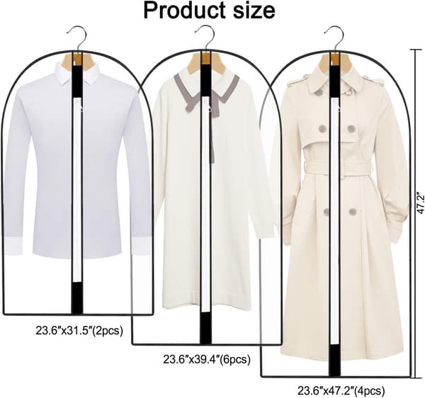 [LCS] Garment Bags for Clothes, 12-Pack, Transparent, Dust and Moth Proof, Zippered Protective Covers