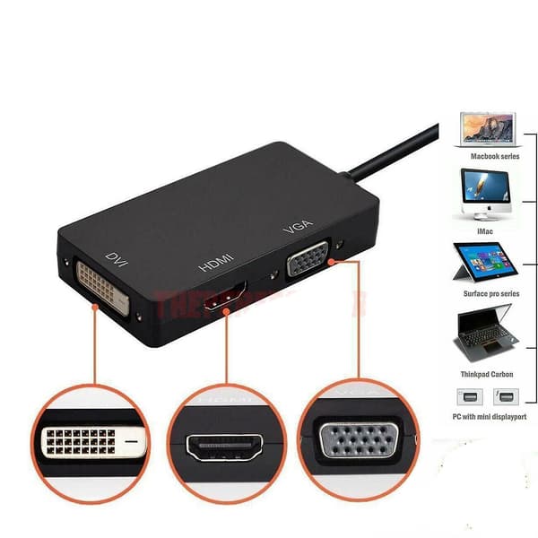 [LCS] Mini Displayport Thunderbolt hann til DVI-D HDMI VGA-adapteromformer 4k 1080p
