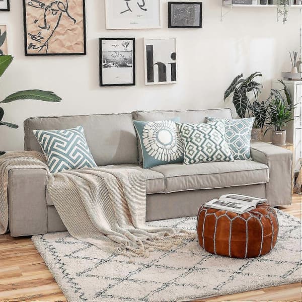 Boho Indretning Hør Pudebetræk, 18x18 Tommer Grøn med Skjult Lynlås til Tekstureret Bondegårdsstil Sofa Seng