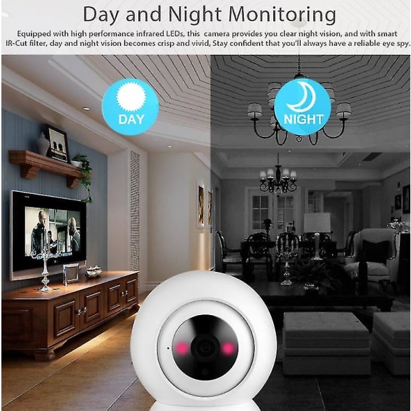 Säkerhetskamera för hem inomhus, Fhd-kamera med mörkerseende, M
