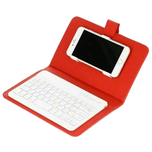 Mini Portabel Trådlöst Bluetooth Tangentbord Med Läderfodral För Smartphone Red