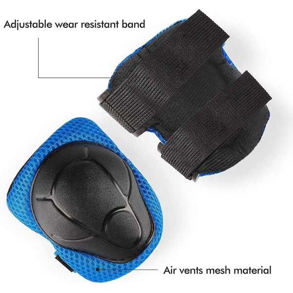 Knäskydd Armbågsskydd Handledsskydd Set för Barn Justerbara Remmar för Skateboardsporter BLUE