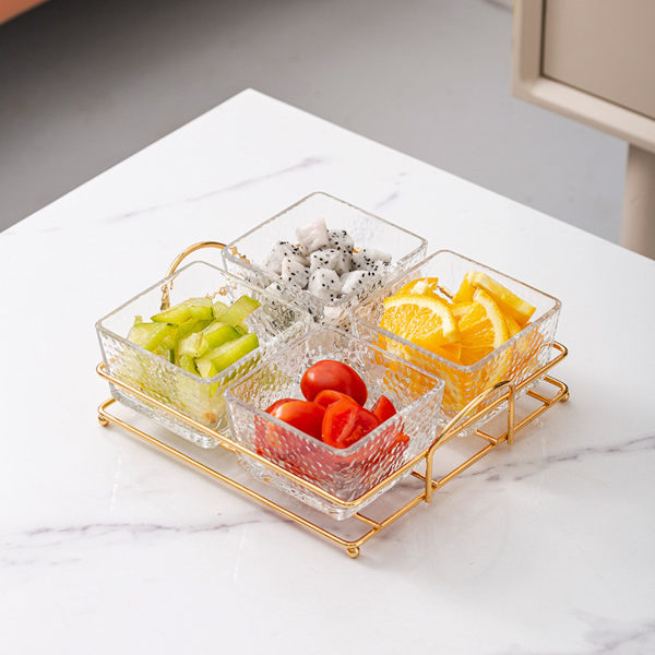 [LCS] Food Container, Divided Snack Bowl with Stackable Design, Appetizer Platter with Removable Compartments for Dried Fruit, Nuts, and Candy