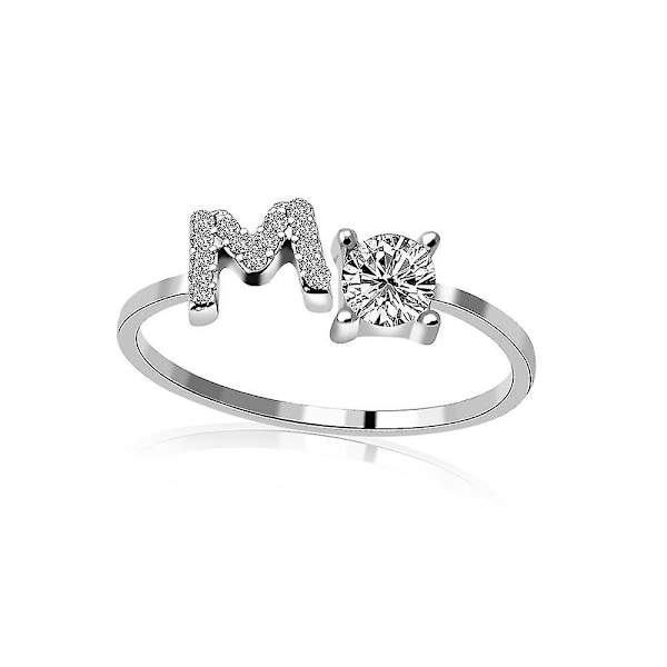 A-z Kirjain Kultavärinen Metalli Säädettävä Avoin Sormus, Nimikirjaimet Nimi Aakkosto Silver Color M