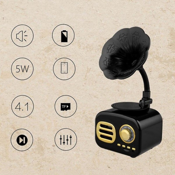 Trådlös Bluetooth högtalare Retro Vintage grammofonform Portabelt USB gränssnittskort Bluetooth högtalare Resor Hemmakontor