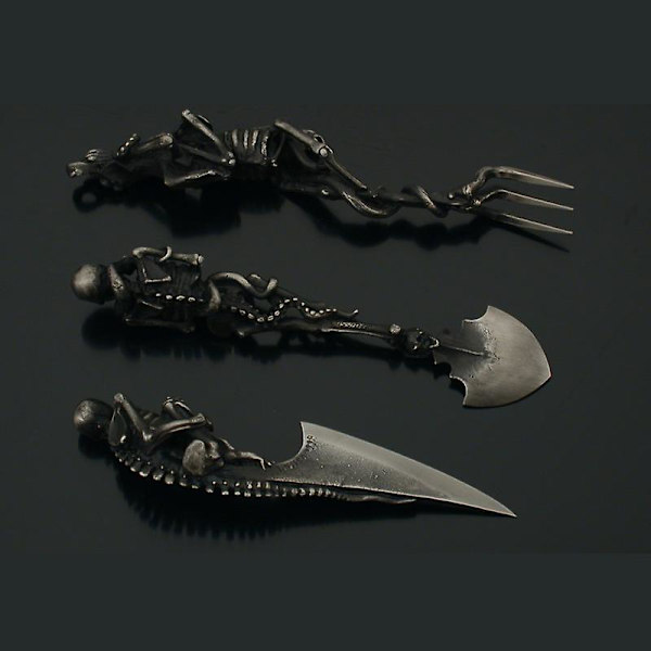 Halloween-lahja luurankomaiset ruokailuvälinesetit metalliset astiat lomajuhliin työpöydän koristelu Silver
