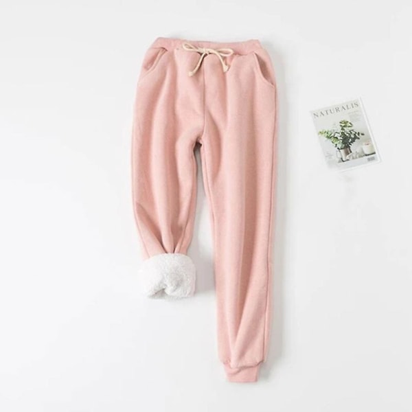 Bekväma träningsbyxor Höst Vinter Dam Träningsbyxor Fleece Byxor Casual Tjock sammet Lös kashmir Pink M