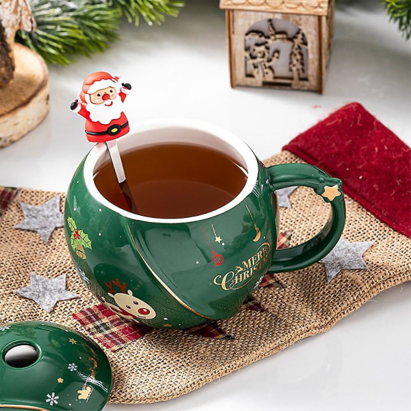 Roliga julkeramiska kaffemuggar med jultomtelock och sked Planetform frukostkoppar Unik julklapp till vänner red