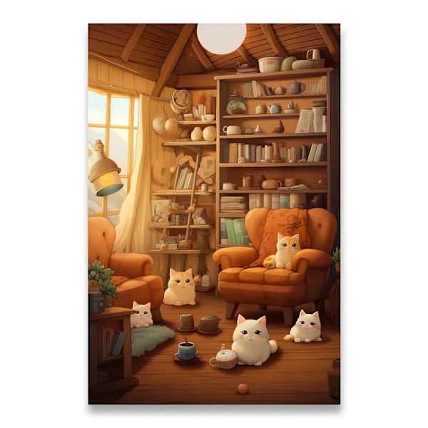 1 stk. Lerretsmaleri Barneromsserie Smådyr Kattefamilie Katt og Jente Lerretsmaleri Ornamenter for Hjemmeinnredning Gjenstander 7 20x30cm No Framed 7