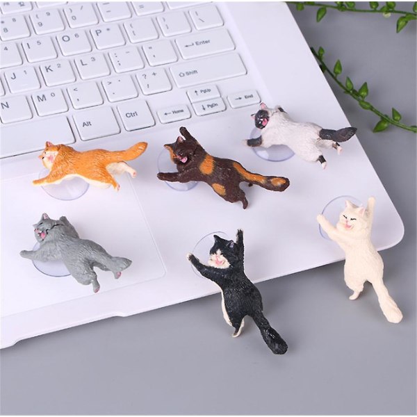 6st Cat Figurine Miniatyr Cat Sucker Design Telefonhållare Dekorativ present