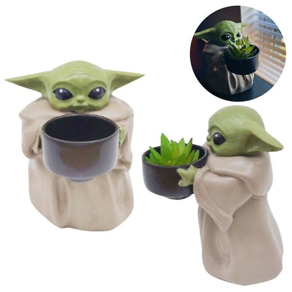 Baby Yoda Planteringskruka Figurin Kreativ Prydnad Blomkruka & Hål Födelsedagspresent