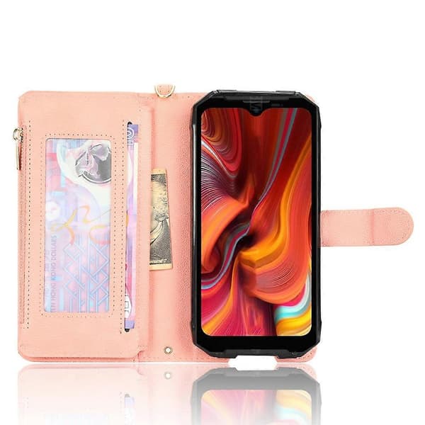För Doogee S96 Pro Litchi Textur Dragkedja Läder Telefonfodral Pink