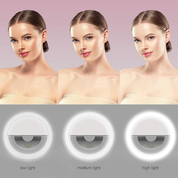 Selfie Ring Light USB Genopladelig Bærbar Clip-on Selfie Fil Black