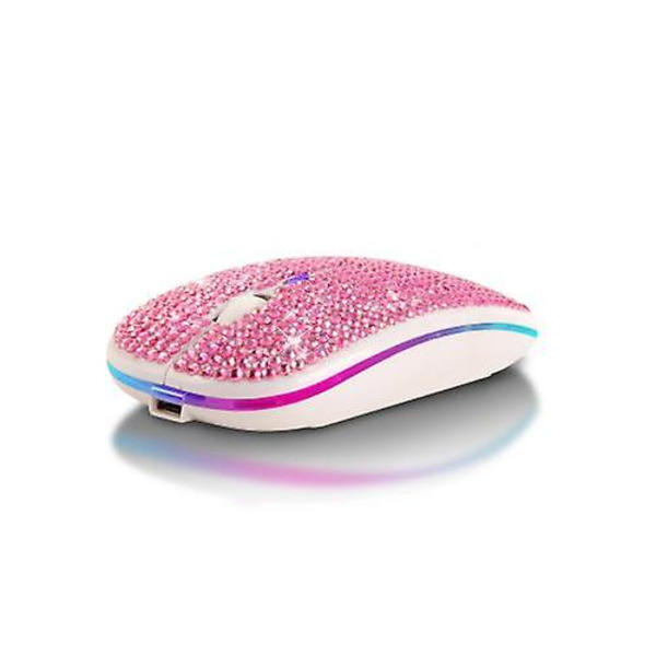 Blændende Genopladelig Bluetooth Trådløs Mus Med Krystal Diamant Rgb Baggrundsbelysning Pink