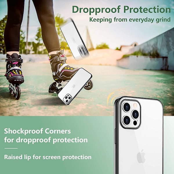 Kirkas suojakuori yhteensopiva iPhone 12 -kuoren/yhteensopiva iPhone 12 Pro -kuoren kanssa Metal Black