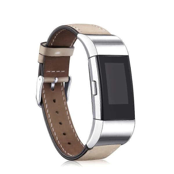 Til Fitbit Charge 2 Ægte Læder Urrem Udskiftning Armbåndsrem Udskiftning - Kaffe Multicolor Beige
