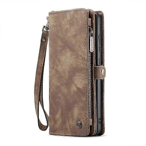 [LCS]Fodral för Samsung Galaxy S24 Plus TPU PC Handgjord Läder Dragkedja Plånbok... Brown