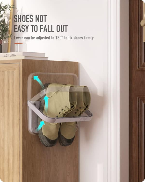 [LCS] 4 pcs. foldable wall-mounted shoe rack, foldable shelf for shoes without drilling, grey Grey