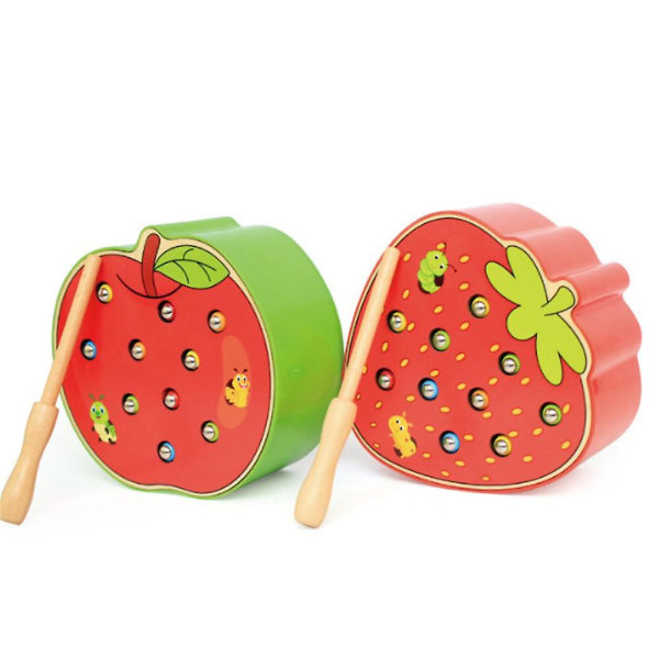 Roliga träleksaker 3d-pussel för tidig barndom Pedagogiska baby Catch Worm Game Färg Kognitiv Strawberry