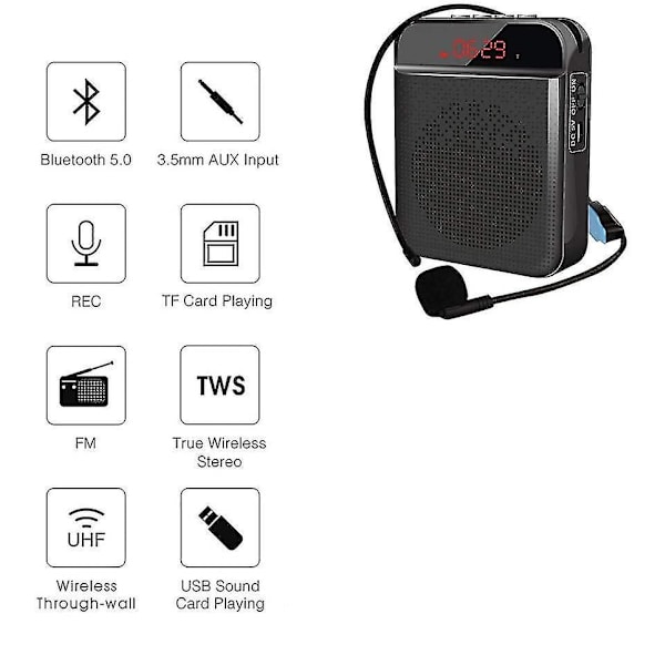[LCS] Bærbar stemmeforstærker, Bluetooth taleforstærker med taljebånd black