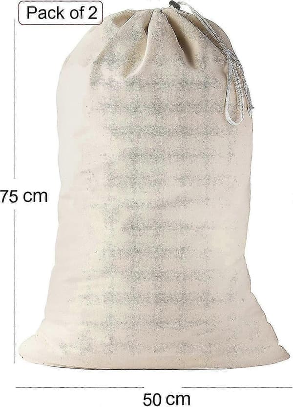 Tvättsäck Stor 50x75 cm 2-pack Bomullscanvas Naturfärg Dragskostängning