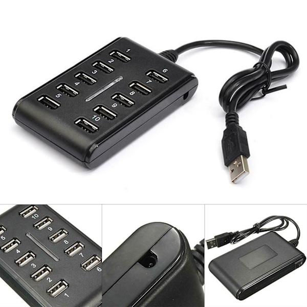 10 Port Hub USB 2.0 Höghastighetsadapter Förlängningskabel Plug and Play PC Laptop