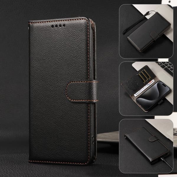 [LCS] Mobile Case for Samsung Galaxy S26 Plus RFID Protection 3 Card Slots Artificial Leather - Black