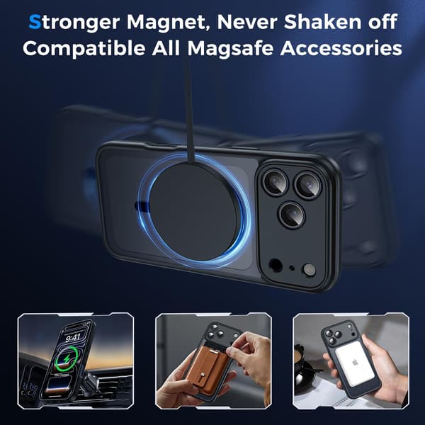 [LCS] Magnetic Case for iPhone 17 Pro Max, [15FT Military Drop Protection] Clear Matte Back Slim Shockproof Phone Case, Black