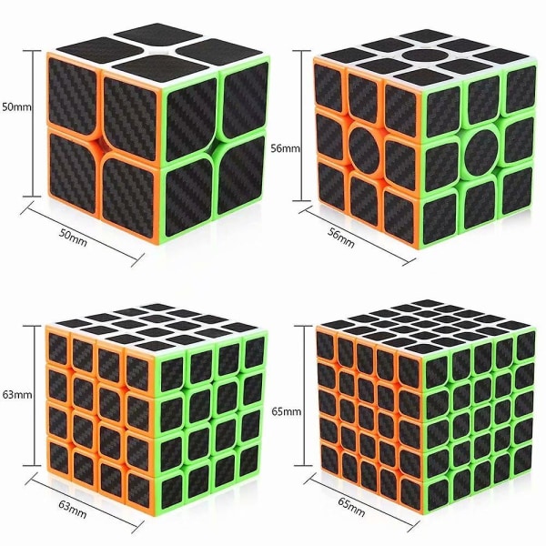 Magic Cube -setti, jossa 2x2x2, 3x3x3, 4x4x4, 5x5x5 hiilikuitutarrat, Speed Puzzle Cube -paketti