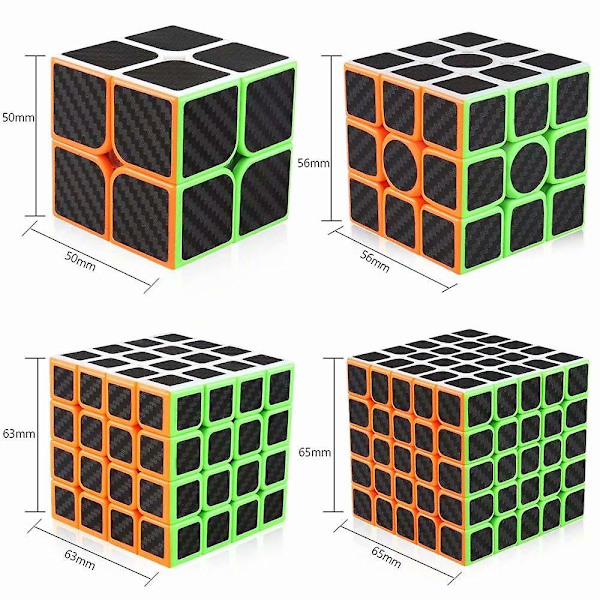 Magisk Kub, Rubiks Kub Speed Cube Set, 2x2 3x3 4x4 5x5 Kolfiber Sticker Kub Paket För Barn