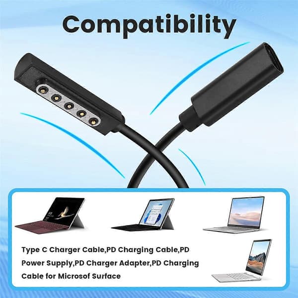 Typ C PD-laddningskabel laddare för Microsoft Surface Pro 1/2 surfplatta