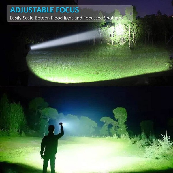 Superstark LED-ficklampa, uppladdningsbar, LED-lampa i fickformat med klämma, IPX6 vattentät, zoombar, 4 lägen för camping Magnetic flashlight