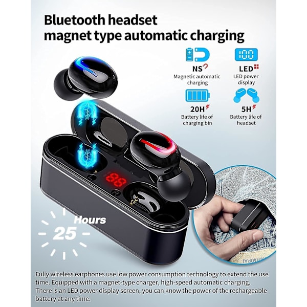 Bluetooth Hörlurar, Mini Ultralätta Trådlösa Bluetooth 5.0 Hörlurar