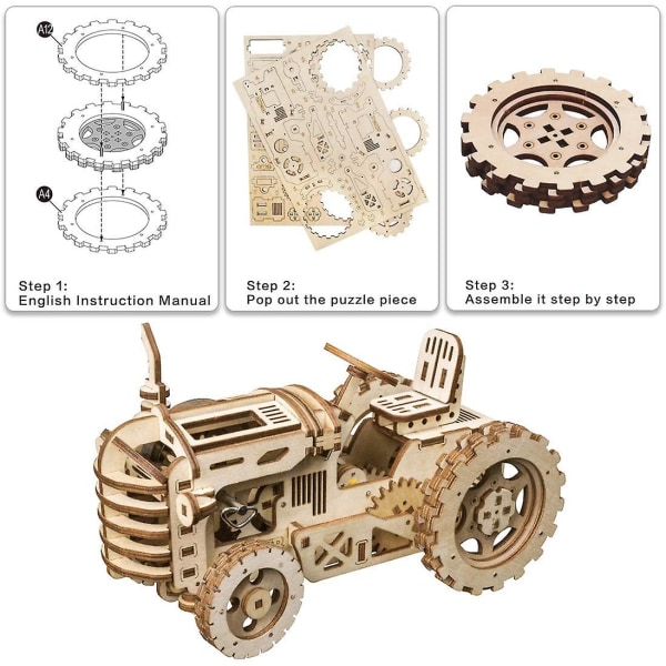 Mekaniska modeller, 3-d monteringspussel i trä, monteringsleksak för gör-det-själv, mekaniska redskap Konstruktörstekniksatser