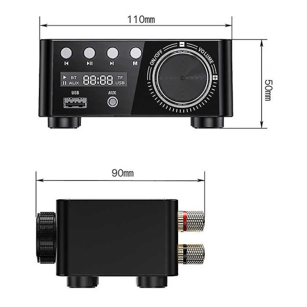100W HiFi Förstärkarklass Bluetooth 5.0 Liten Digital Effektförstärkare Stöder U Disk SD-kort RCA Ljudingång