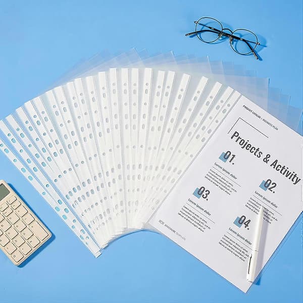 AURA 30 Micron Klare A4 Hul Lommer, Plastik Ark Beskytter til 11-Huls Pasform til 3 Ringbind, til Ringbind Mapper
