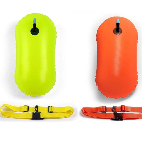 Simboj Float,säker simträning, triatleter, kajakpaddling, snorkling, vattentät simboj med förvaringsutrymme Uppblåsbar torrväska i ljus färg Swim Saf Yellow And Orange