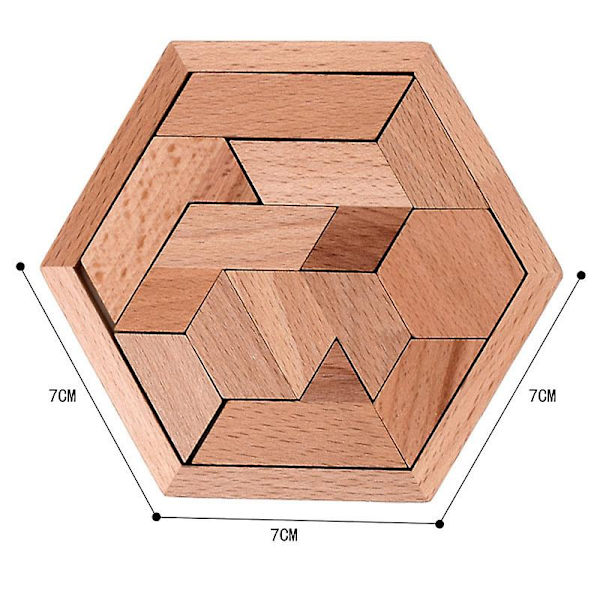 Trä Hexagon Pussel Form Block Tangram Hjärngympa Leksak Geometri Logik IQ Spel Wood color