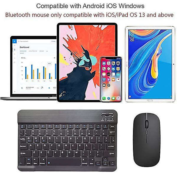 10 tommer Bluetooth trådløst tastatur og mus til Ipad Air Pro Black