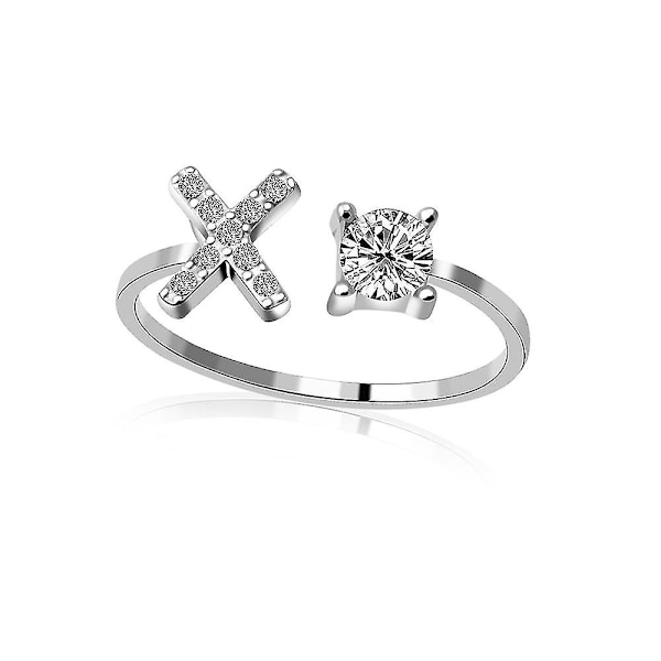 A-z Kirjain Kultavärinen Metalli Säädettävä Avoin Sormus, Nimikirjaimet Nimi Aakkosto Silver Color S