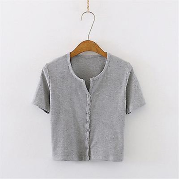 Slim-fit V-ringad enfärgad Kortärmad skjorta med hög midja gray