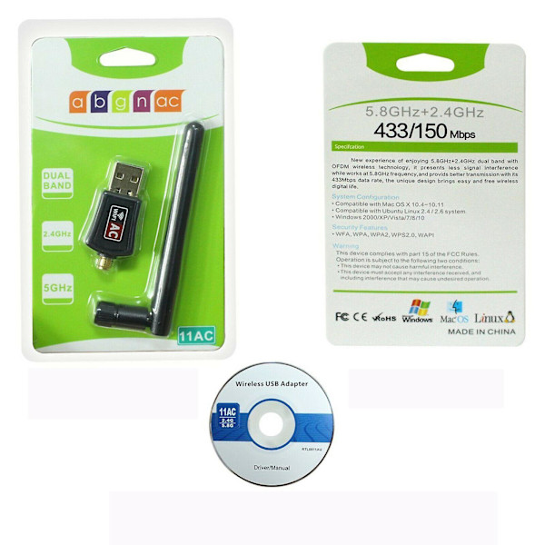 Dual Band 2.4/5 GHz Trådlös USB Wifi Nätverksadapter
